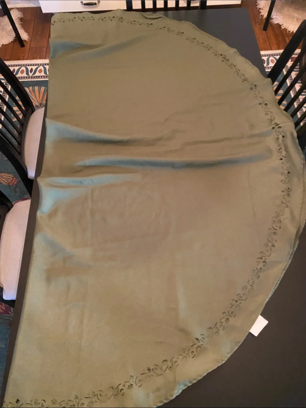 Olive Green Large Round Fall Leaf Tablecloth. Approximately 73”